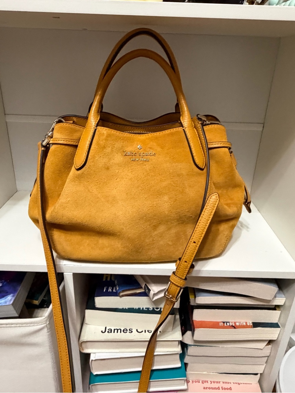 kate spade Suede Shoulder Satchel in Mustard